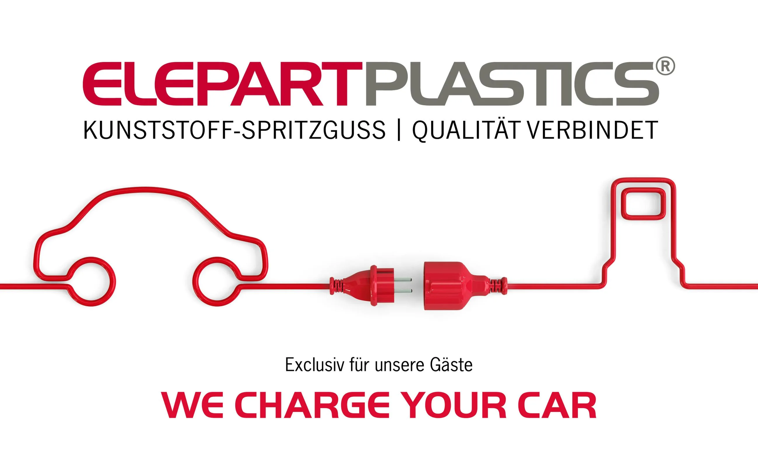 E-Ladesäule bei ELEPART Plastics — kostenloses Laden für Besucher